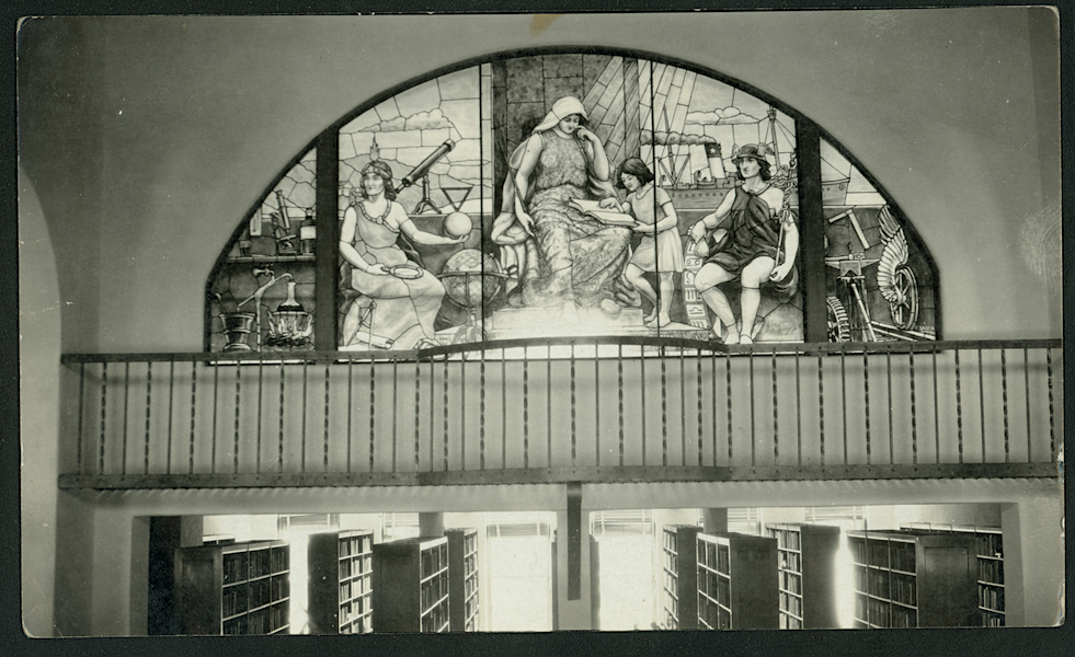 Redondo Beach Public Library, stained glass window, -Photographer unknown, -Archive of the Tasca Estate