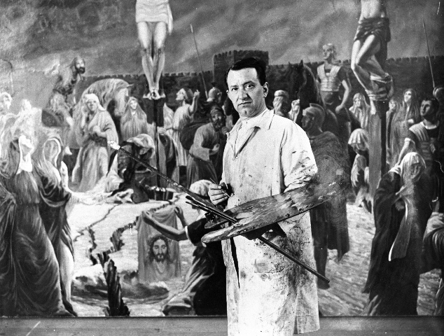 Fausto, at work in his studio, -Crucifixion mural