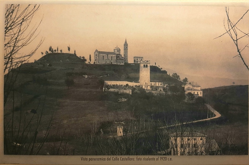 Colle Castellaro, ca 1920, -View towards the ruins of the Ezzelini fortress, -and the Santuario della Madonna del Monte