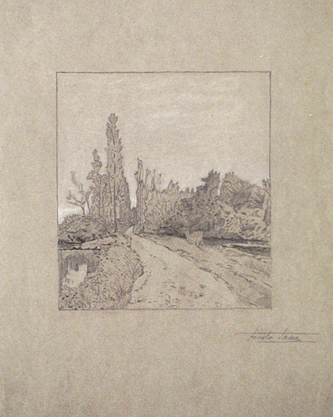 Landscape Study, 1904&#8211;1906, -Conte crayon on paper, -Collection of the Tasca Estate