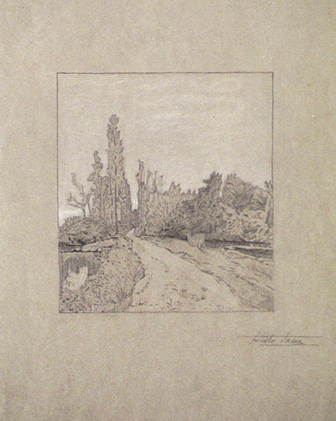 Landscape Study, 1904–1906, -Conte crayon on paper, -Collection of the Tasca Estate