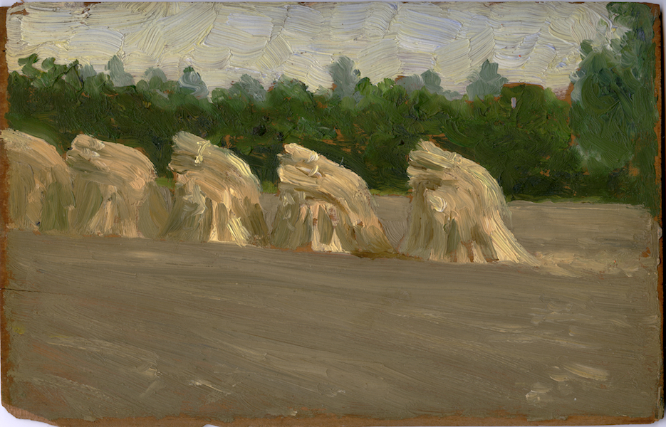 Haystacks in the Veneto, 1905&#8211;1908, -Oil on wood panel, -Collection of the Tasca Estate