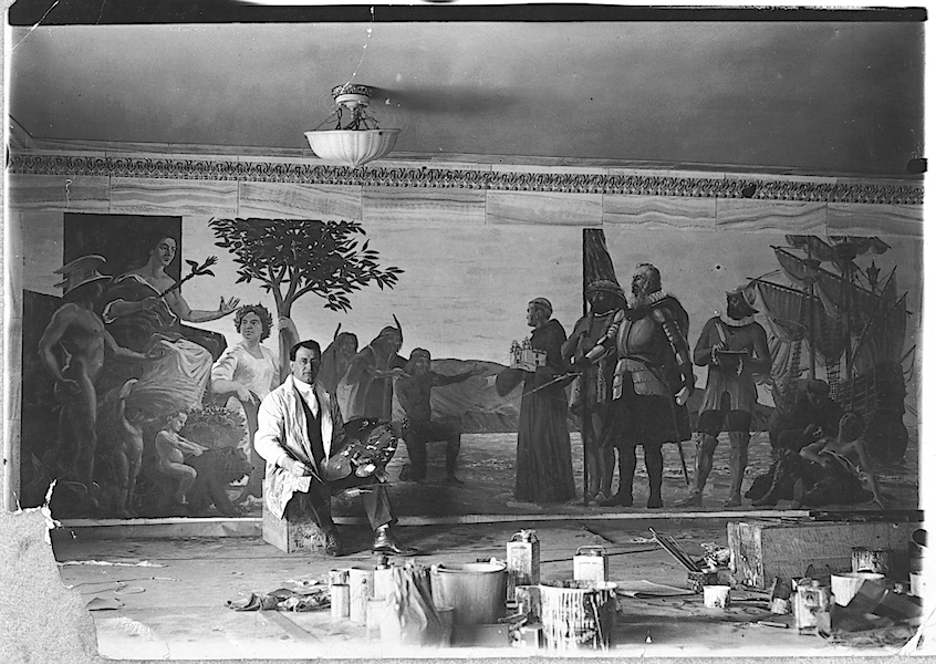 "The Discovery of Our Great California", -A mural for Farmers and Merchants National Bank, Redondo Beach, -From the Los Angeles Times, September 3, 1922, -Photo, Archive of the Tasca Estate