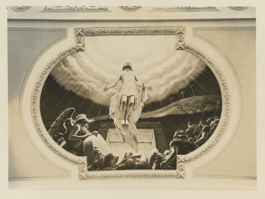 Ceiling Medallion, -The Resurrection, -First Glorious Mystery