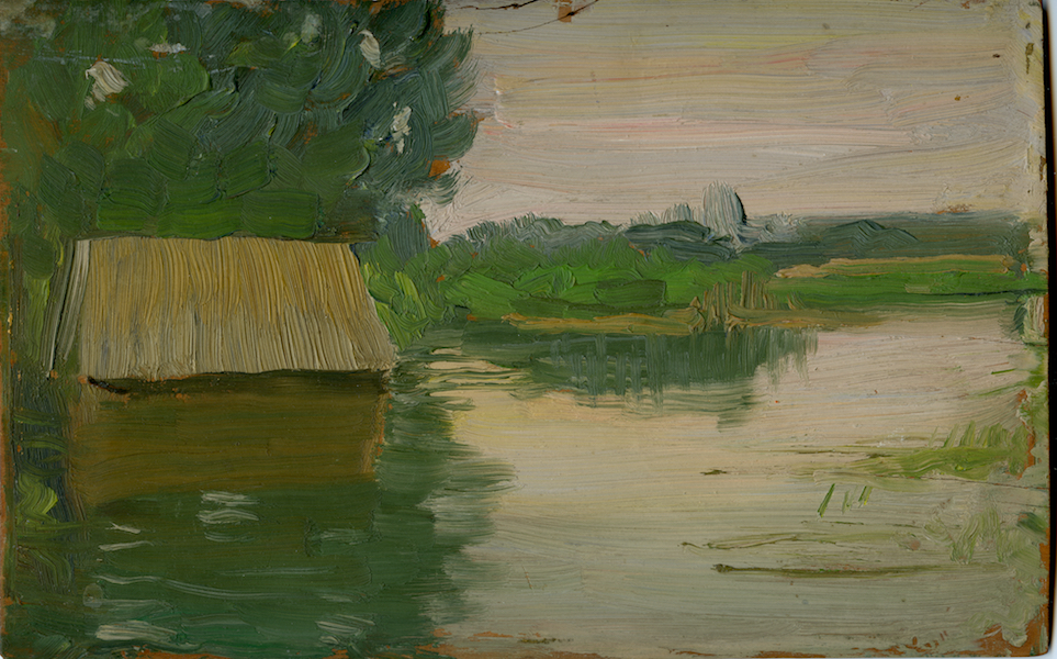 Venice Lagoon, 1905&#8211;1908, -Oil on wood panel, -Collection of the Tasca Estate
