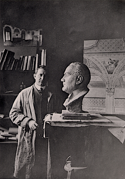Self-Portrait with bust of tenor, Enrico Caruso, 1922