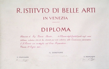 Award for Preparatory Course, -Royal Institute of Fine Arts, -Venice, 1904-1905, -Archive of the Tasca Estate