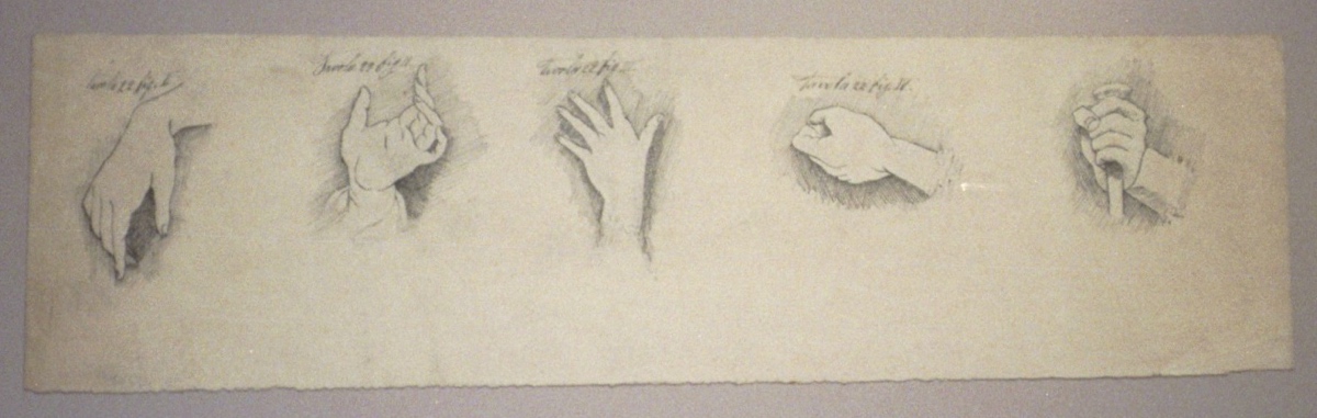 Study of hands, 1904–1906, -Ink on paper, -Collection of the Tasca Estate